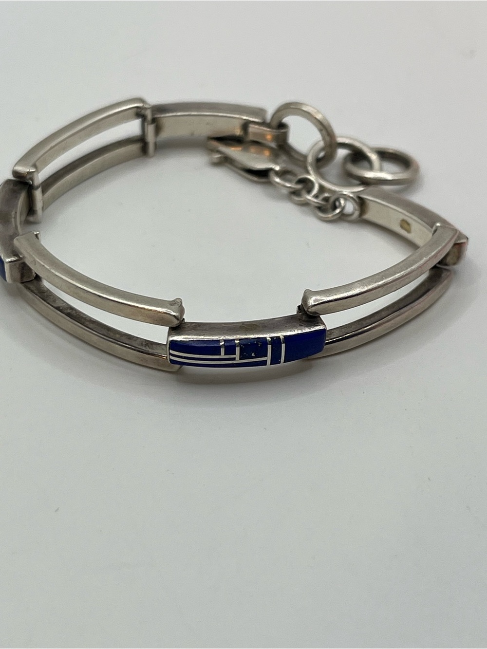 Sterling Silver and Lapis Bracelet. C. Aguilar. Stamped. Signed. Southwestern